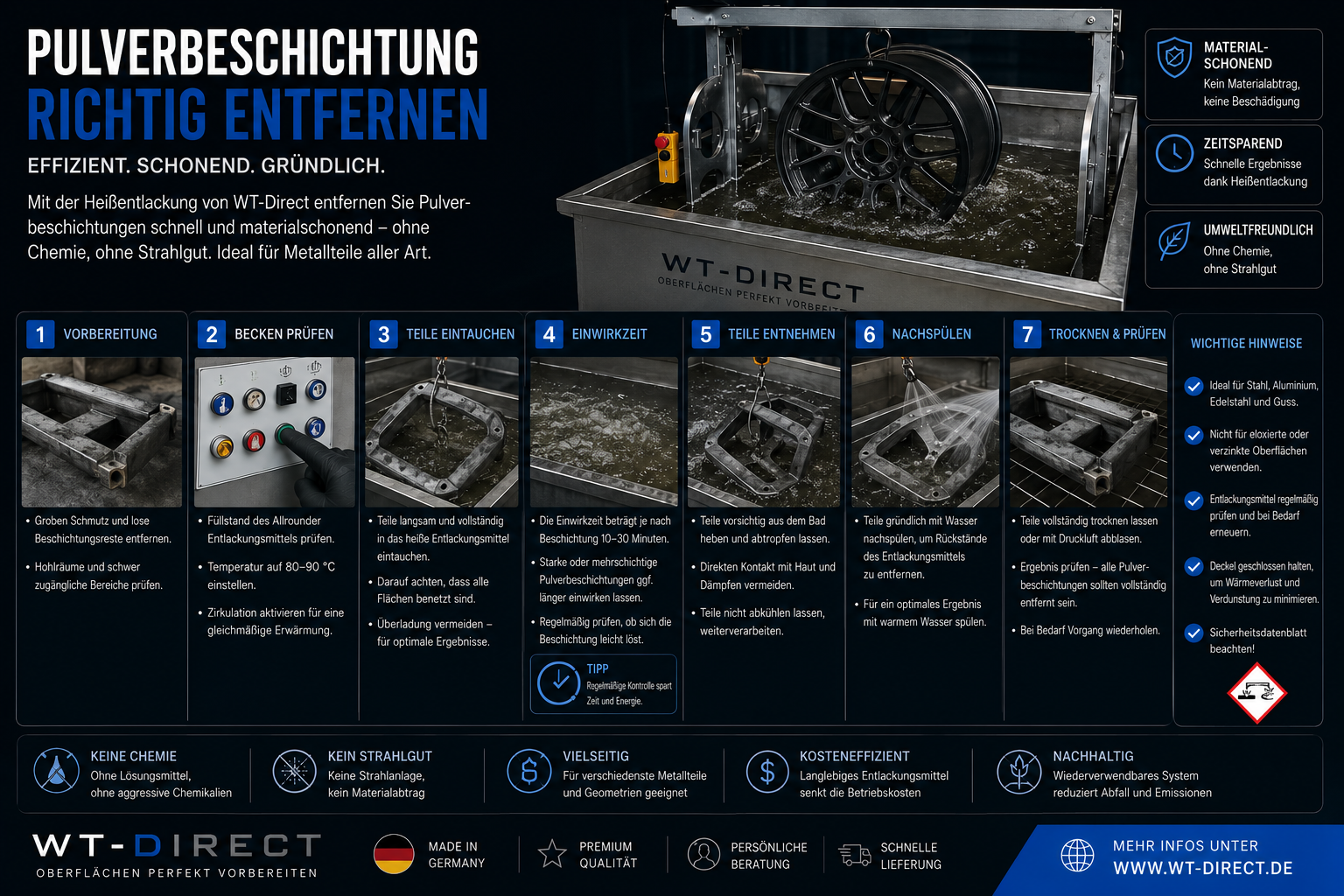 Pulverbeschichtung entfernen – Methoden im Vergleich von WT-Direct