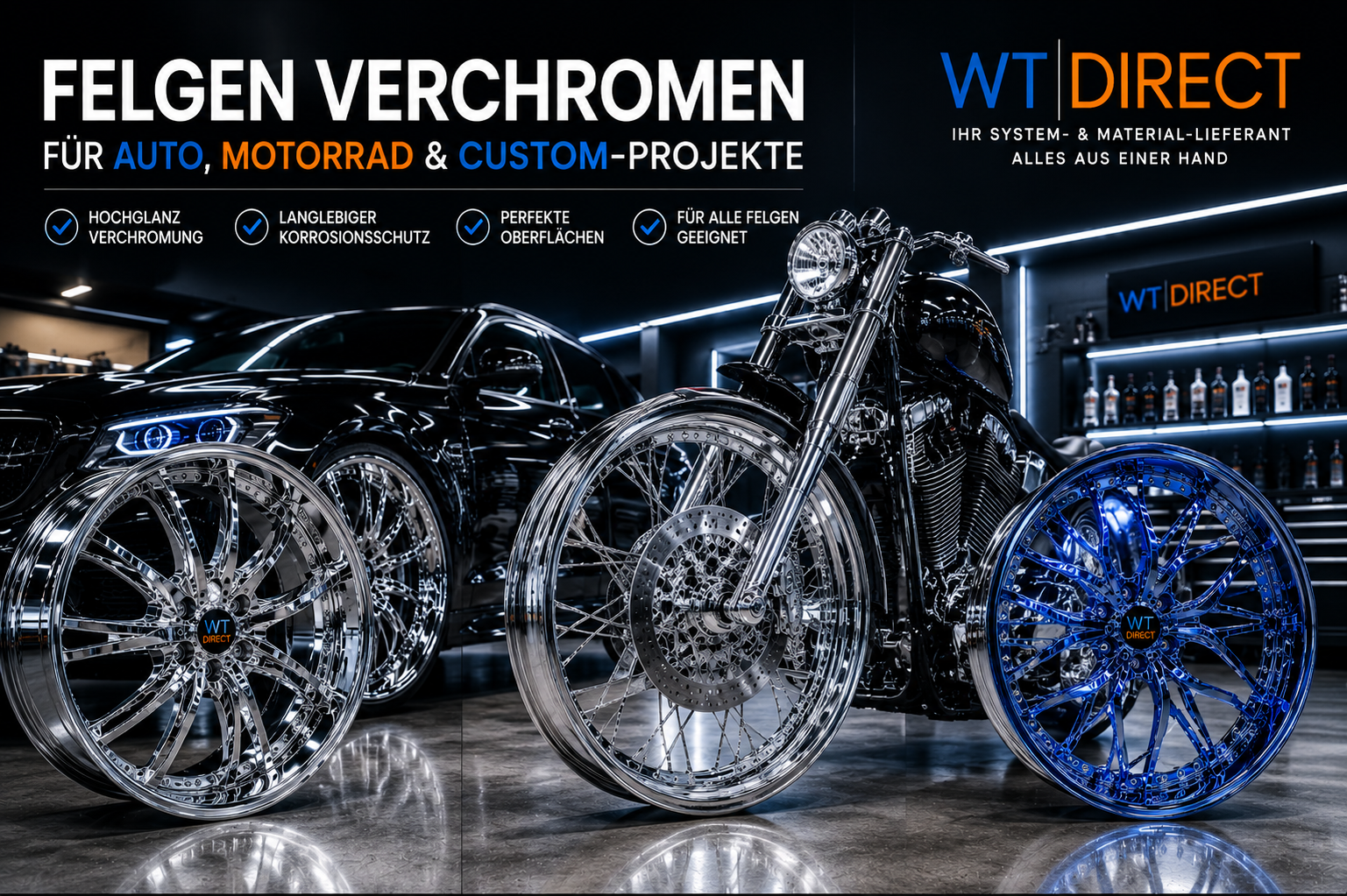 SprayVerchromen im Vergleich zur Galvanik – verchromte Oberfläche, WT-Direct