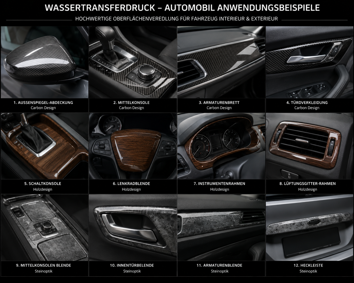 Industrielle Serienfertigung Wassertransferdruck Holz-Optik von WT-Direct
